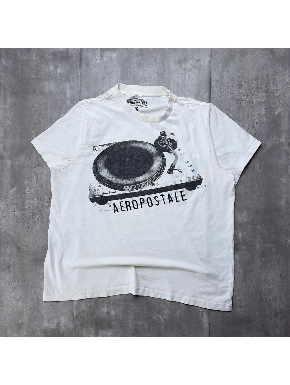 Y2K White Aeropostale DJ Set Skater T-Shirt